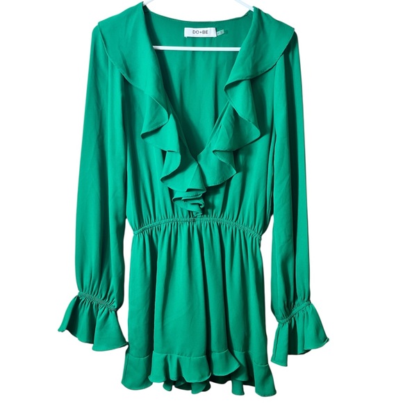 DO+BE Green Ruffle Long Sleeve Romper Size Medium – Feminine Flowy Chic Boho - Picture 1 of 10